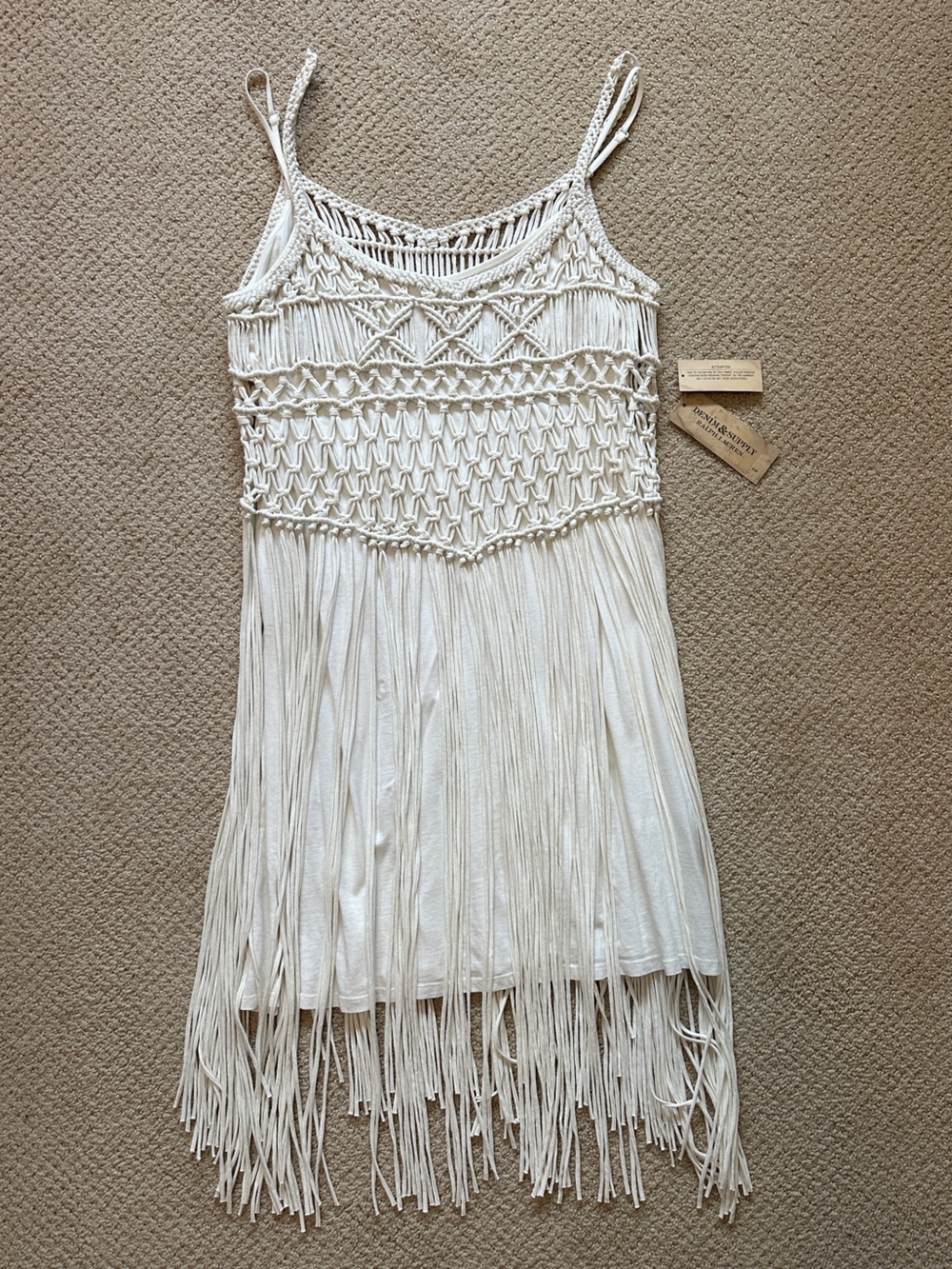 Ralph Lauren Denim & Supply Off-White Crochet Fringe Dress Size Large